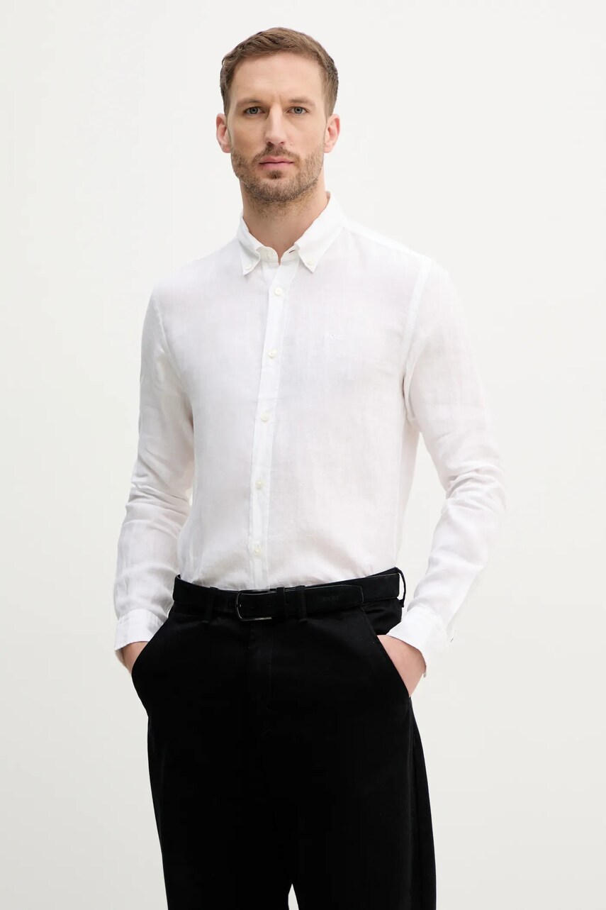 BOSS camasa de in barbati, culoarea alb, cu guler button-down, slim, 50520283