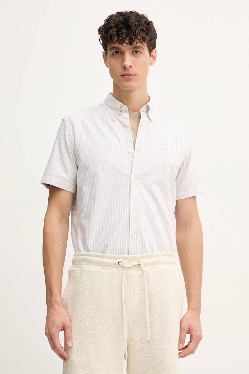 BOSS cămașă din bumbac bărbați, culoarea alb, cu guler button-down, slim, 50539302 BOSS cămașă din bumbac bărbați, culoarea alb, cu guler button-down, slim, 50539302