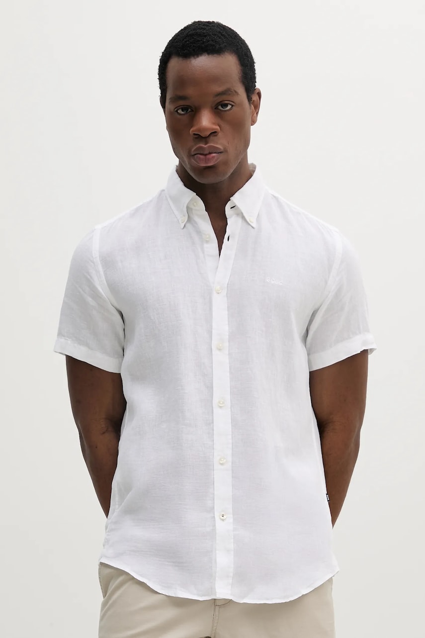 BOSS camasa de in barbati, culoarea alb, cu guler button-down, slim, 50539352