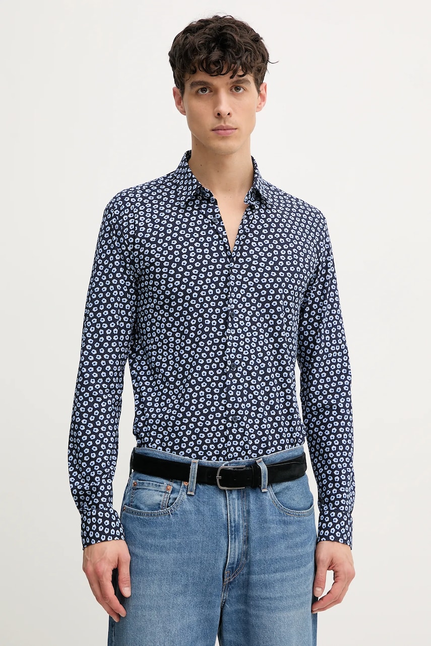 BOSS cămașă bărbați, culoarea bleumarin, cu guler clasic, slim, 50539456