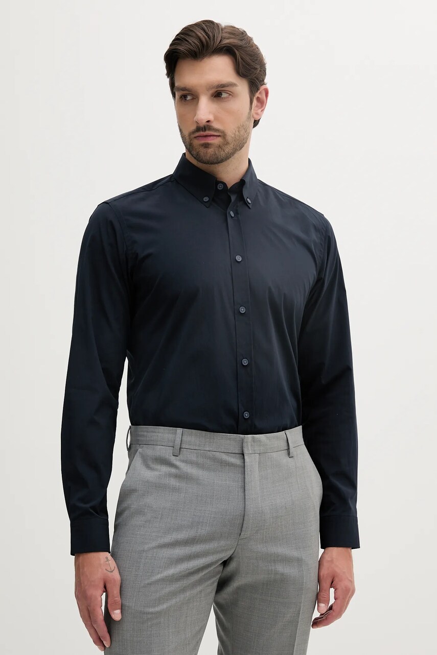 Levně Košile BOSS pánská, tmavomodrá barva, regular, s límečkem button-down, 50539917