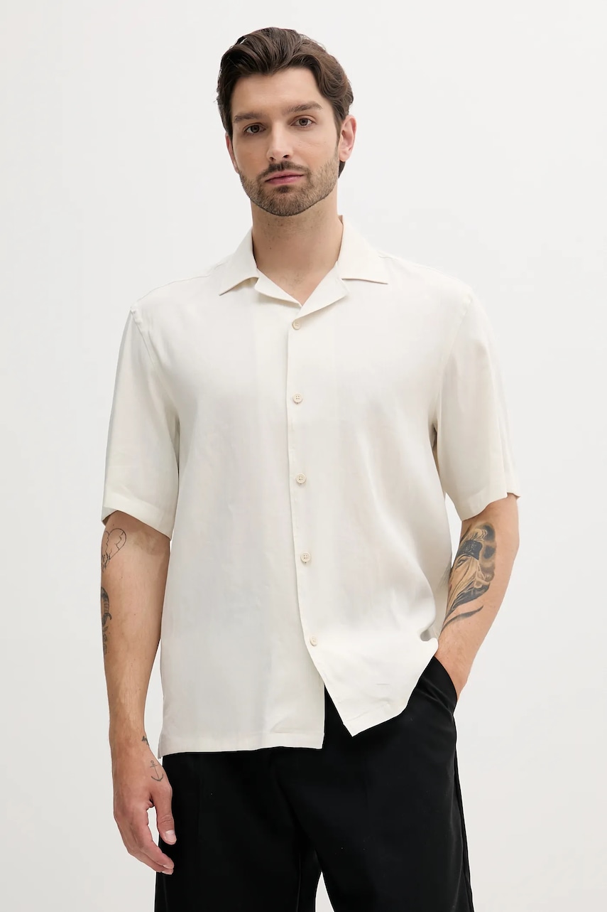 BOSS cămașă de in culoarea bej, relaxed, 50539918