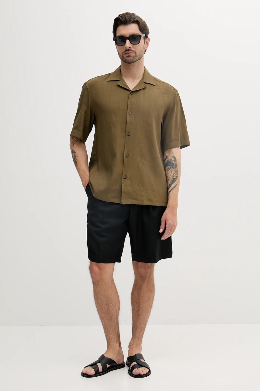 Льняная рубашка BOSS цвет зелёный relaxed 50539918 Льняная рубашка BOSS цвет зелёный relaxed 50539918