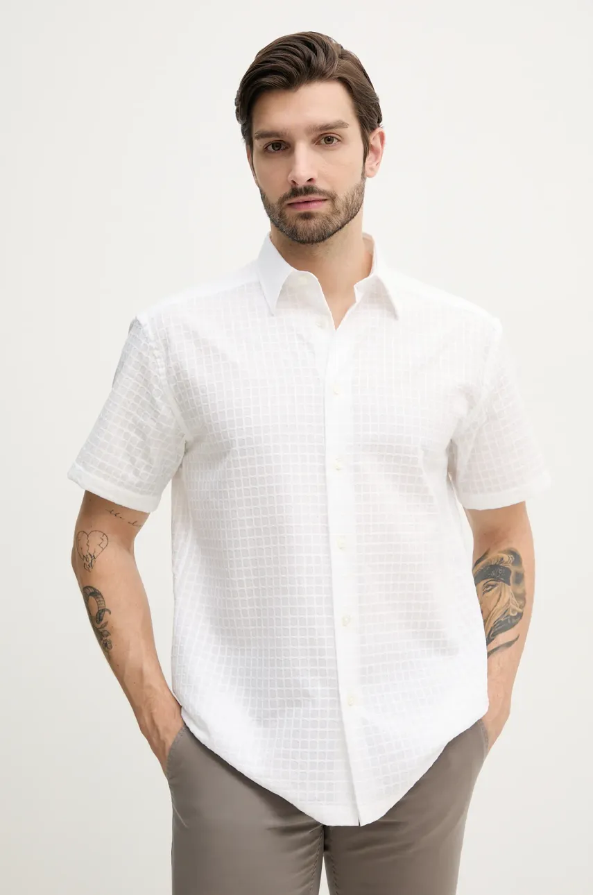 BOSS camasa din bumbac barbati, culoarea alb, cu guler clasic, regular, 50540267