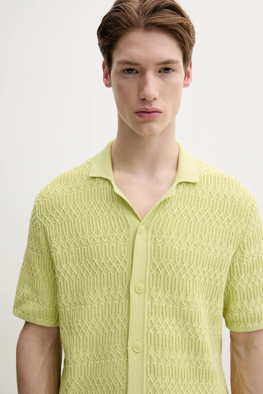 Βαμβακερό πουκάμισο Samsoe Samsoe SARLO ανδρικό, χρώμα: πράσινο, M25100008 φωτογραφία