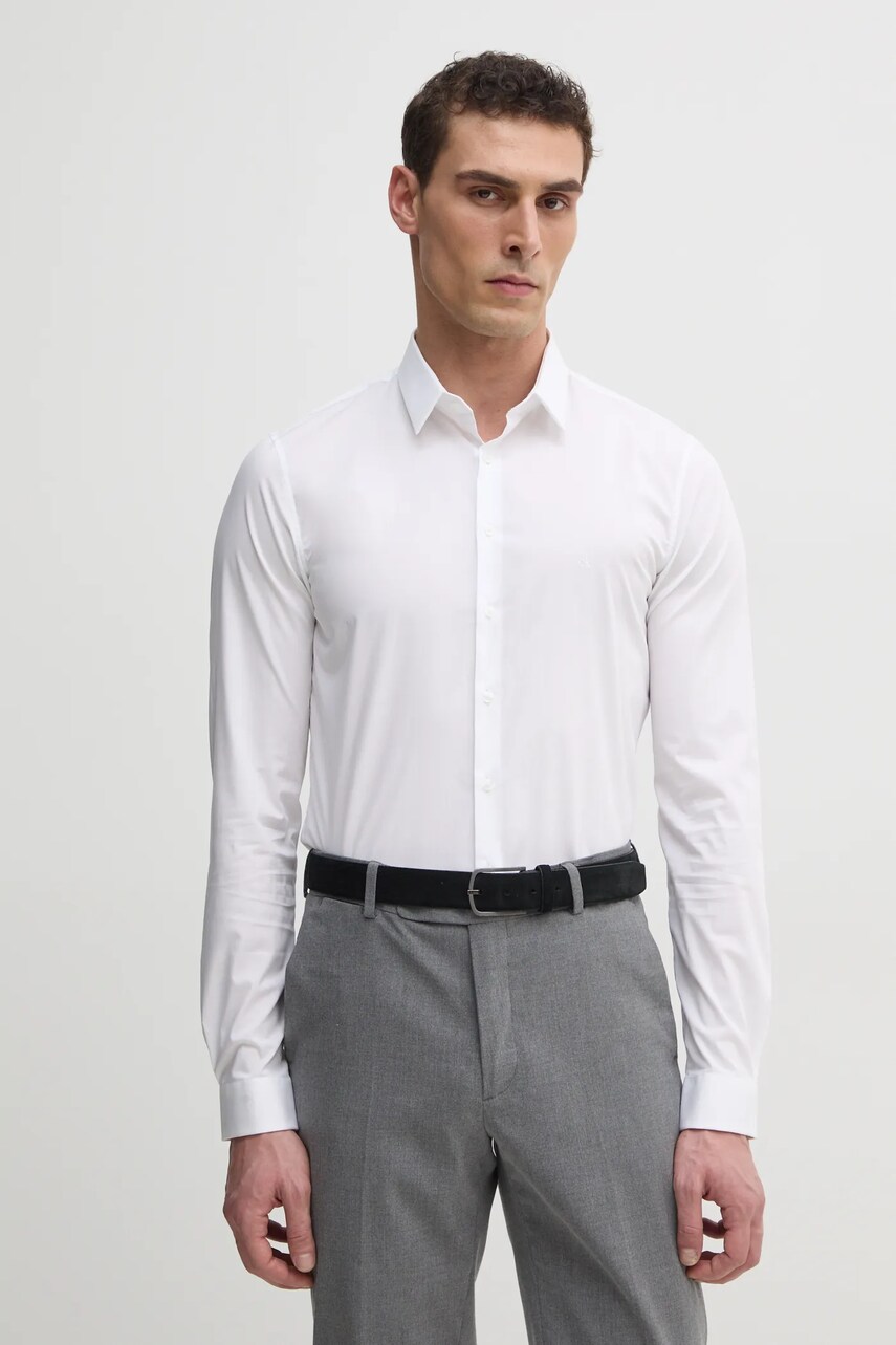 Levně Košile Calvin Klein pánská, bílá barva, slim, s klasickým límcem, K10K112743
