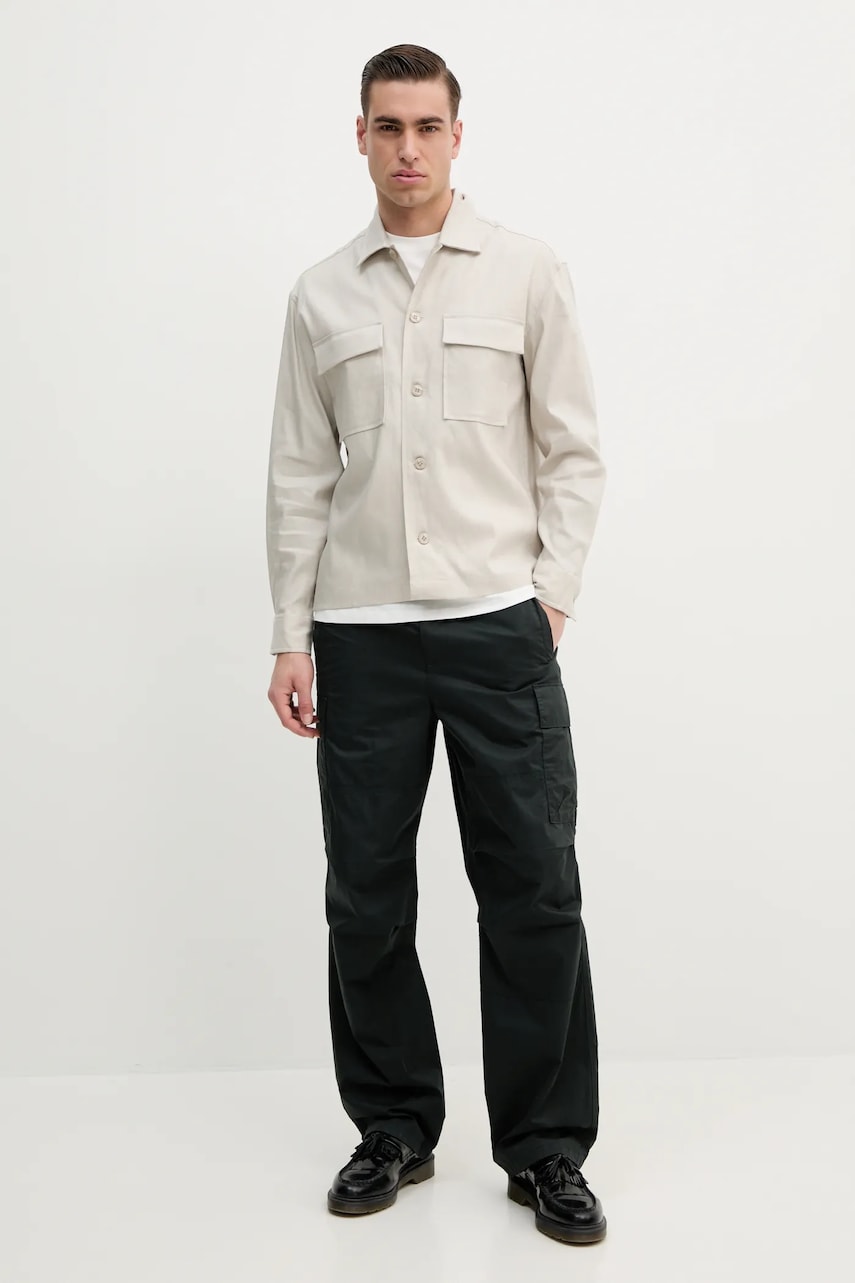 Рубашка с примесью льна Calvin Klein цвет бежевый regular классический воротник K10K114191 Рубашка с примесью льна Calvin Klein цвет бежевый regular классический воротник K10K114191