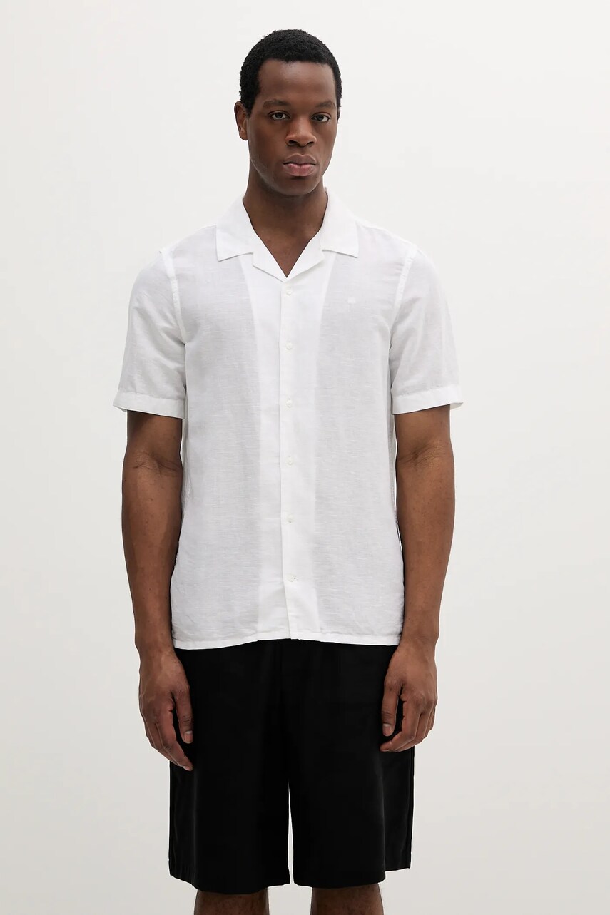 Levně Lněná košile Calvin Klein pánská, bílá barva, regular, K10K114197