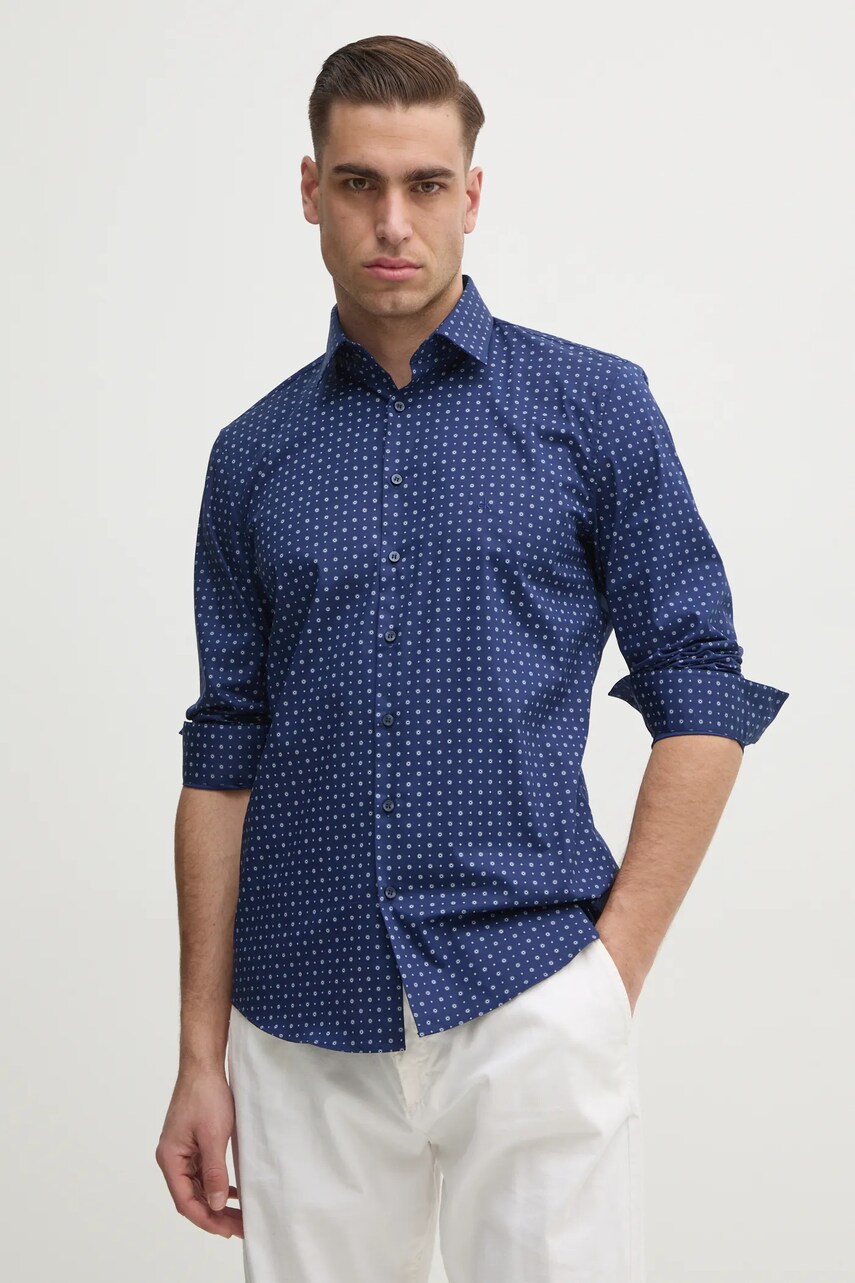 Levně Košile Calvin Klein pánská, tmavomodrá barva, slim, s klasickým límcem, K10K114313