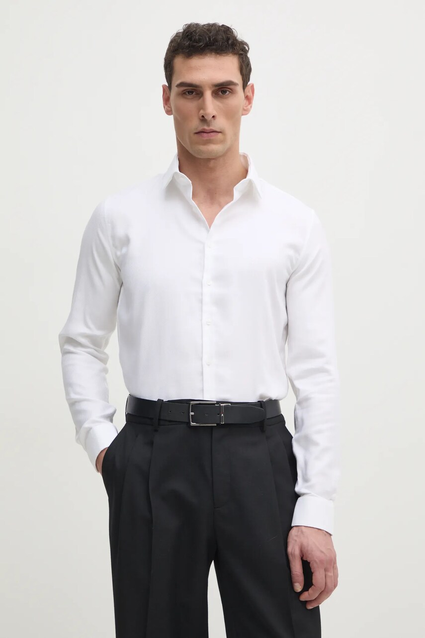 Levně Košile Calvin Klein pánská, bílá barva, slim, s italským límcem, K10K114316