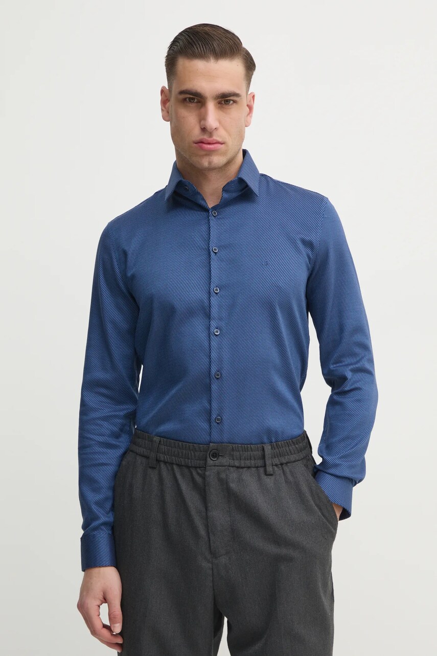 Levně Košile Calvin Klein pánská, tmavomodrá barva, slim, s italským límcem, K10K114316