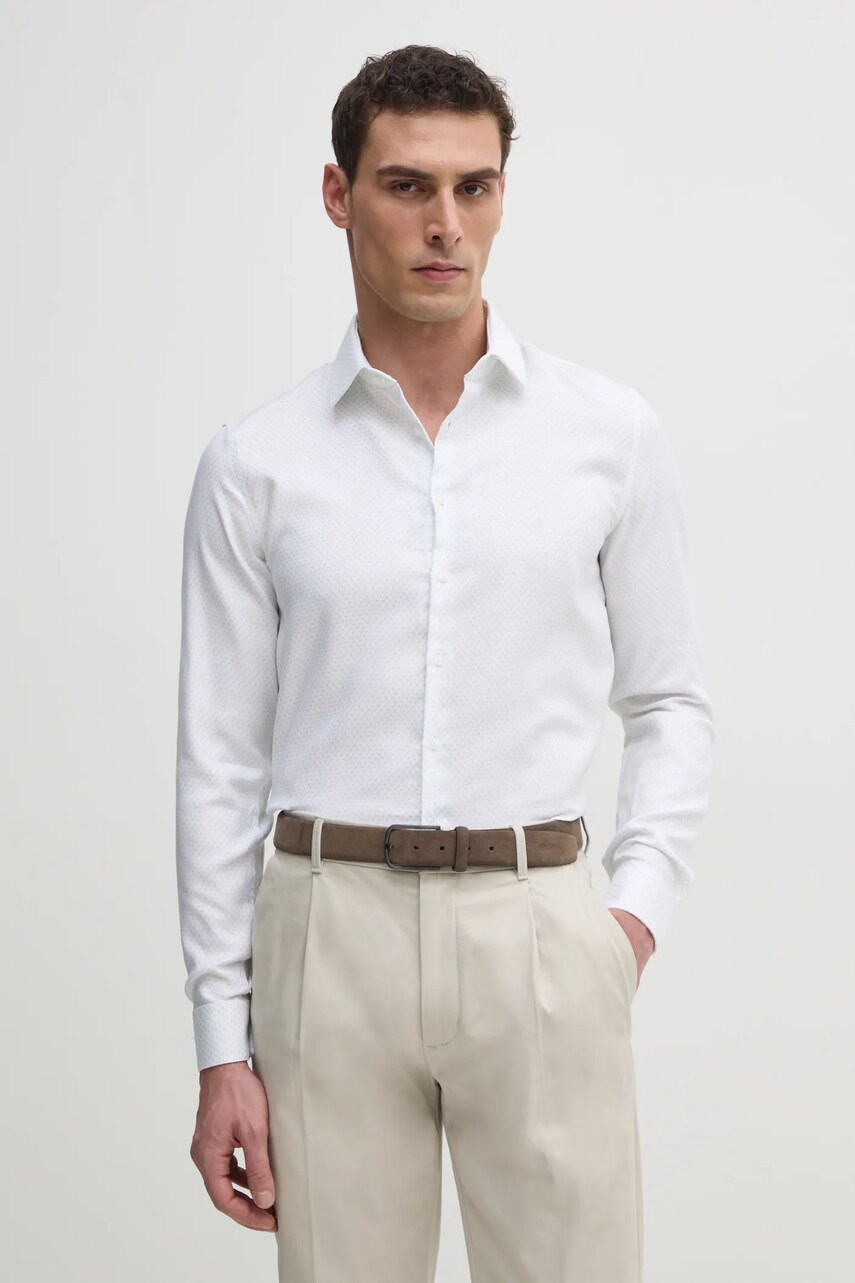 Levně Košile Calvin Klein pánská, bílá barva, slim, s klasickým límcem, K10K114360