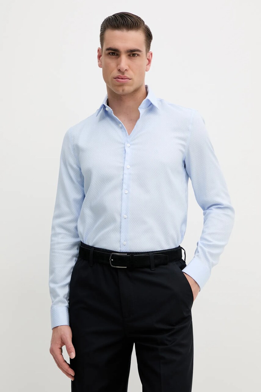 Levně Košile Calvin Klein pánská, modrá barva, slim, s klasickým límcem, K10K114360