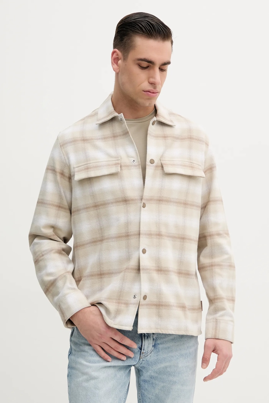 Levně Bavlněná košile Calvin Klein béžová barva, regular, s klasickým límcem, K10K114446