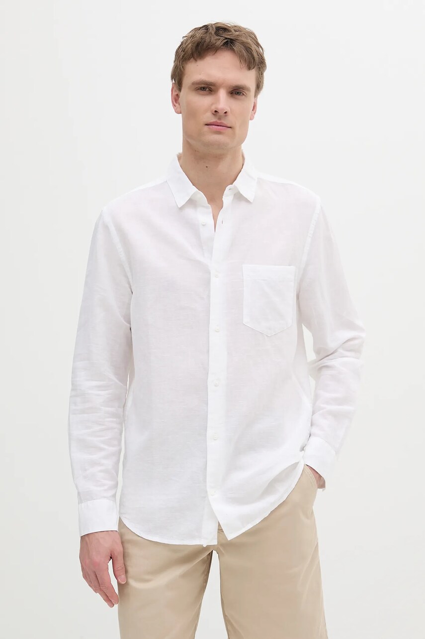 Levně Lněná košile Calvin Klein pánská, bílá barva, regular, s klasickým límcem, K10K114488