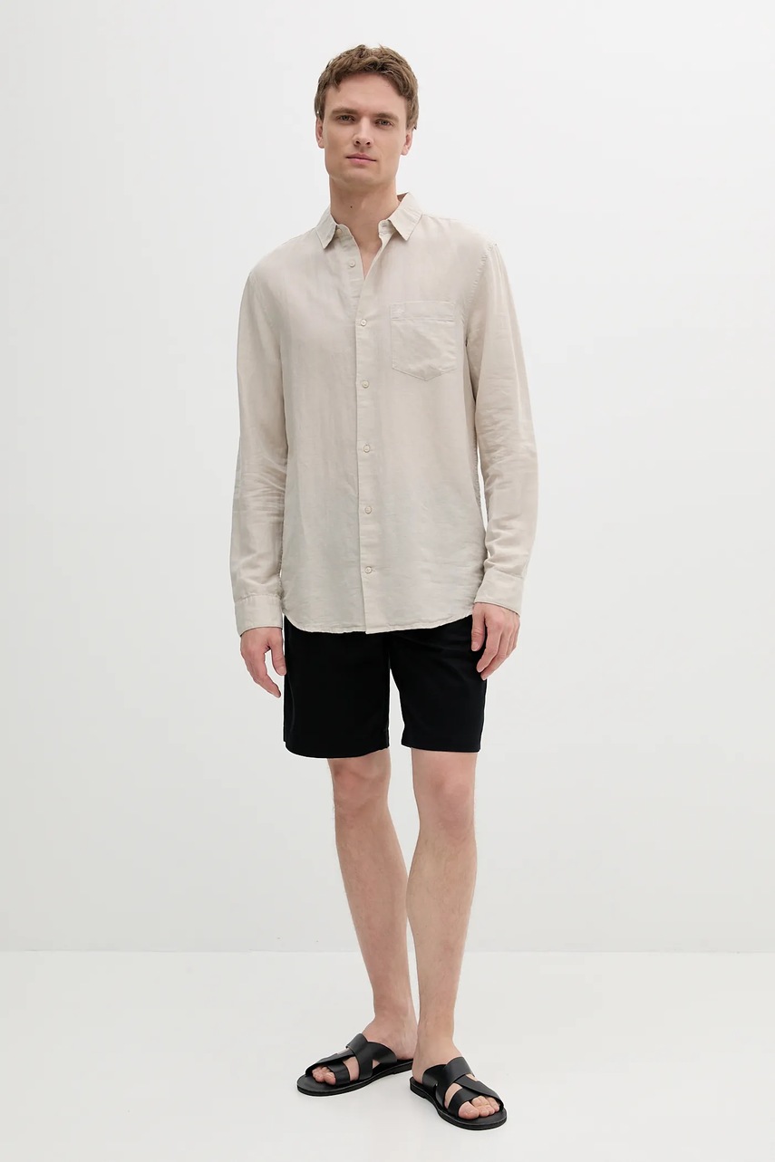 Льняная рубашка Calvin Klein цвет бежевый regular классический воротник K10K114488