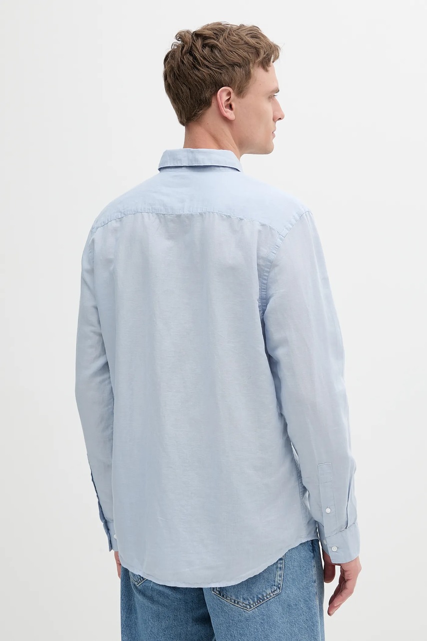 Πουκάμισο από λινό Calvin Klein ανδρικό, χρώμα: μπλε, K10K114488 φωτογραφία