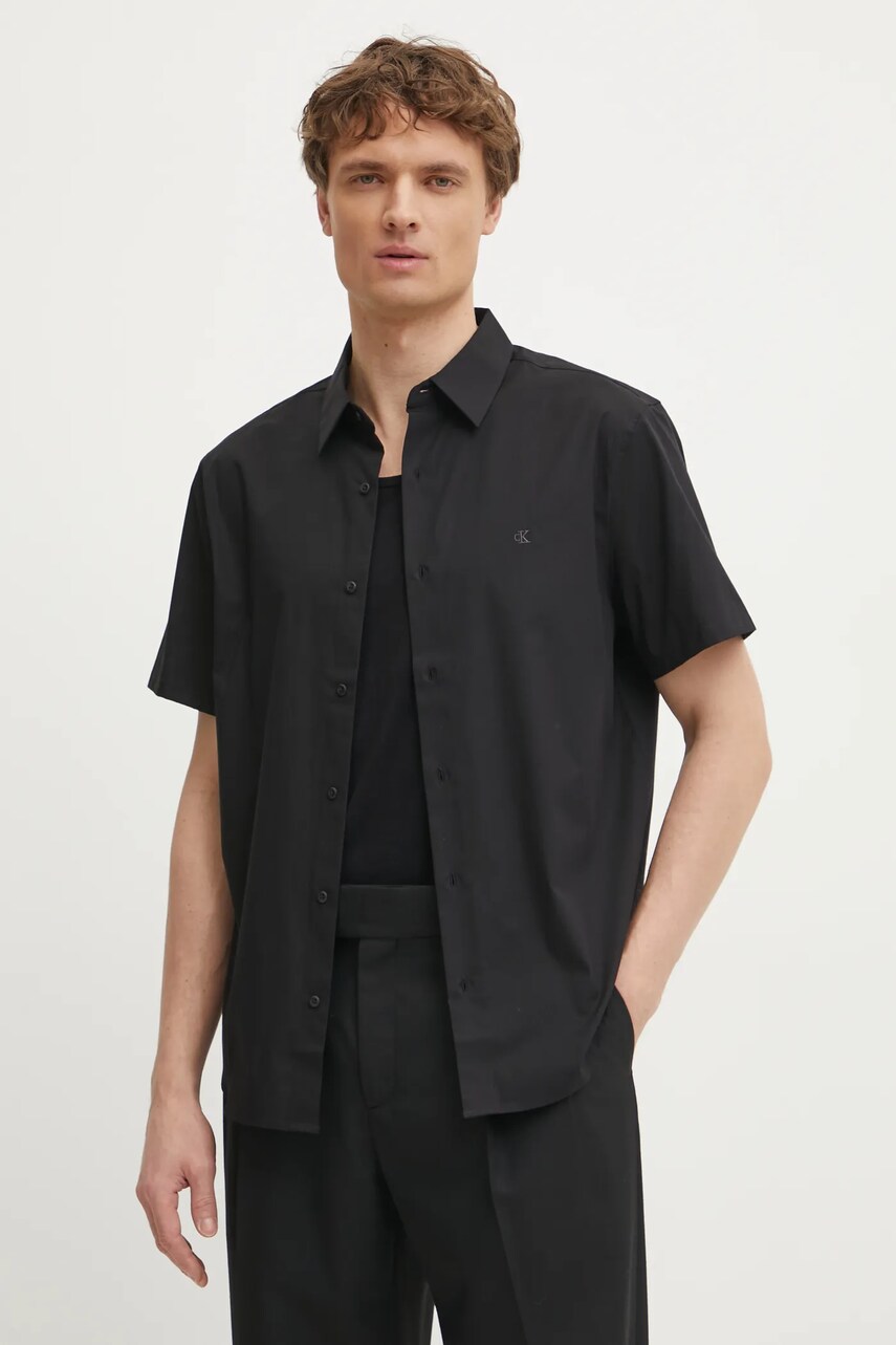 Levně Košile Calvin Klein pánská, černá barva, regular, s klasickým límcem, LV04LB125G