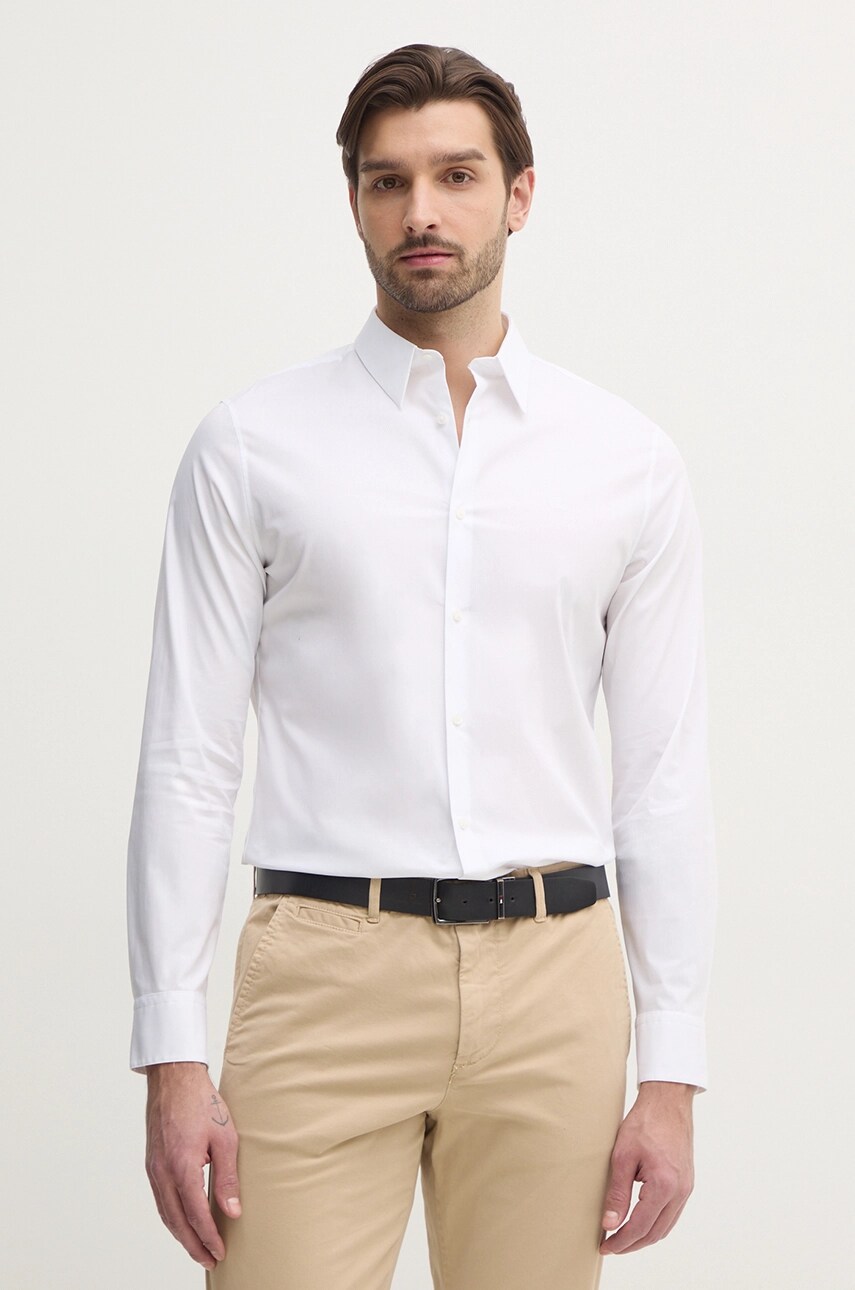 Levně Košile Calvin Klein pánská, bílá barva, slim, s klasickým límcem, LV04LB145G