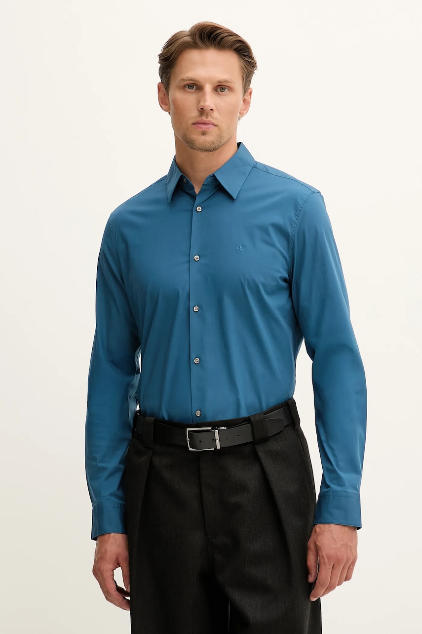 Levně Košile Calvin Klein pánská, bílá barva, slim, s klasickým límcem, LV04LB145G