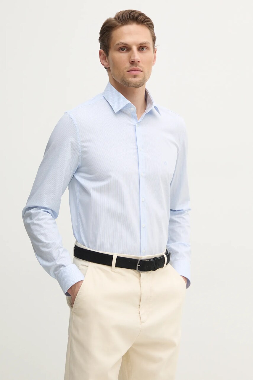 Levně Košile Calvin Klein pánská, modrá barva, slim, s klasickým límcem, K10K114301