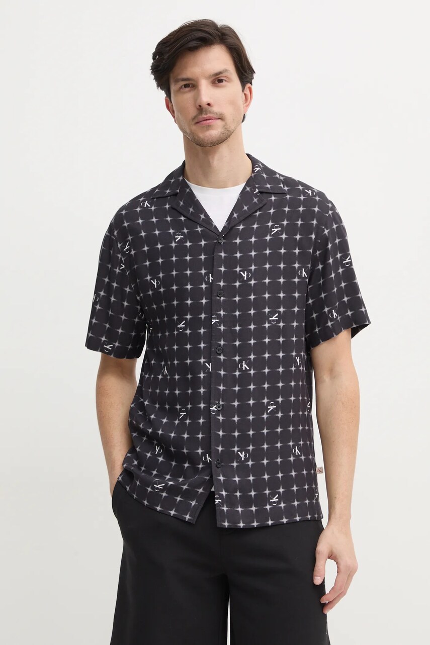 Levně Košile Calvin Klein pánská, černá barva, regular, KM0KM01148