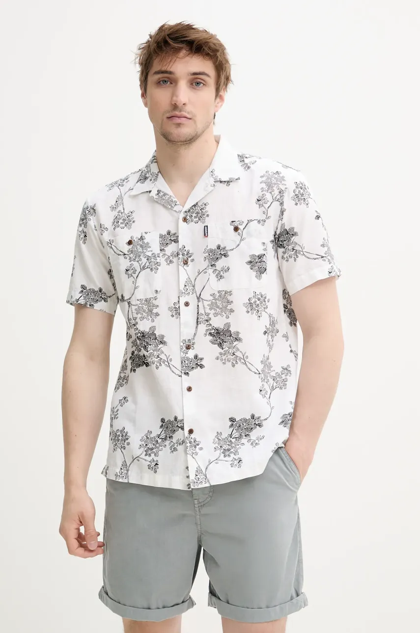 Superdry cămașă din amestec de in bărbați, culoarea alb, cu guler clasic, regular, M4010793A-F8N
