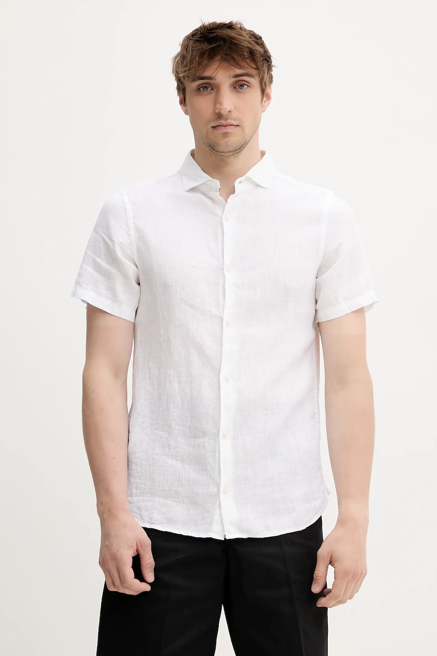 Superdry cămașă de in culoarea alb, cu guler clasic, regular, M4010937A-01C Superdry cămașă de in culoarea alb, cu guler clasic, regular, M4010937A-01C