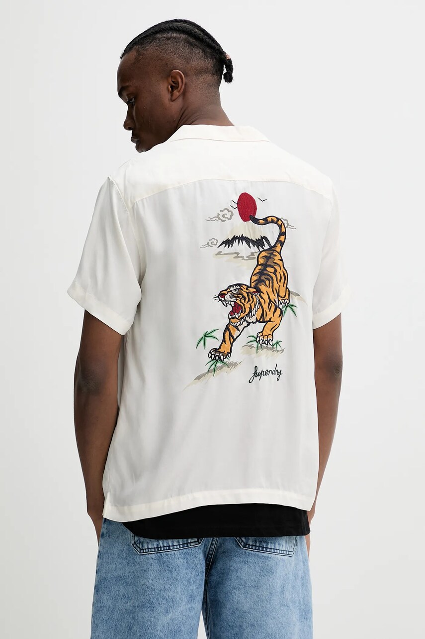 Superdry camasa barbati, culoarea bej, regular, M4010938A-1JE