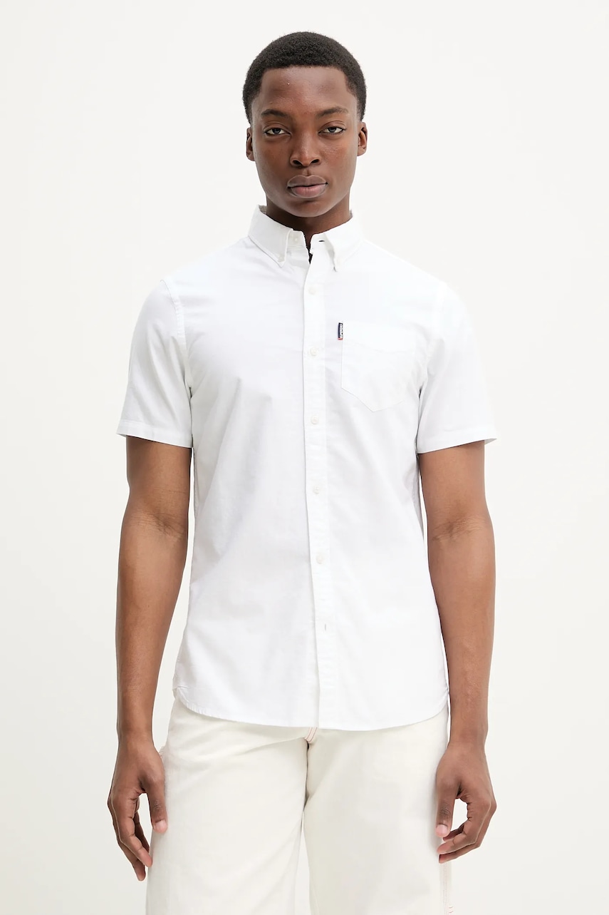 Superdry camasa din bumbac barbati, culoarea alb, cu guler clasic, regular, M4010944A-01C