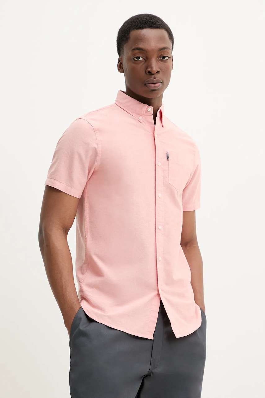 Superdry camasa din bumbac barbati, culoarea portocaliu, cu guler button-down, regular, M4010944A-F5M