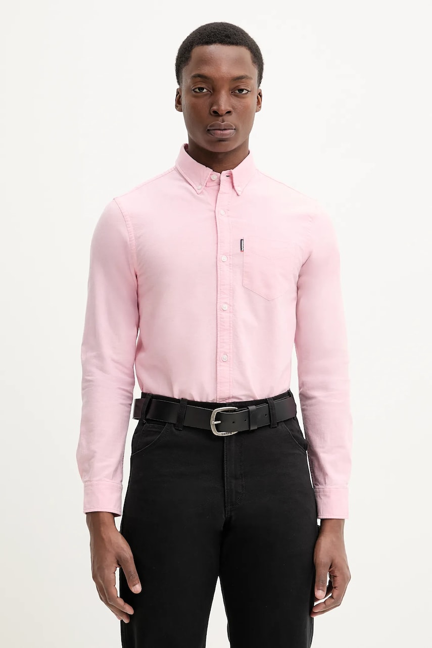 Superdry camasa din bumbac barbati, culoarea roz, cu guler button-down, regular, M4010991A-D9O Superdry camasa din bumbac barbati, culoarea roz, cu guler button-down, regular, M4010991A-D9O