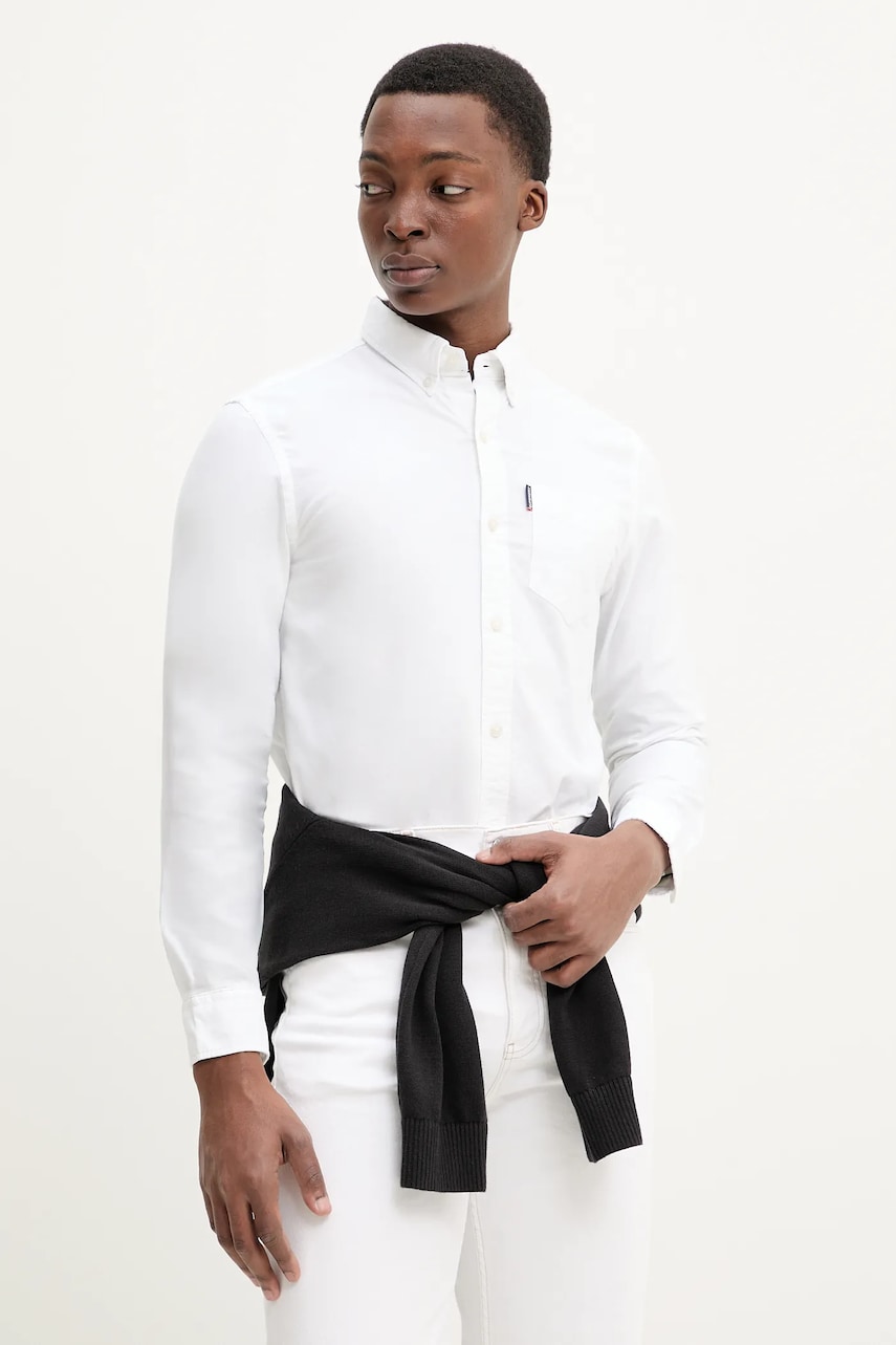 Superdry camasa din bumbac barbati, culoarea alb, cu guler button-down, regular, M4010991A-KKJ