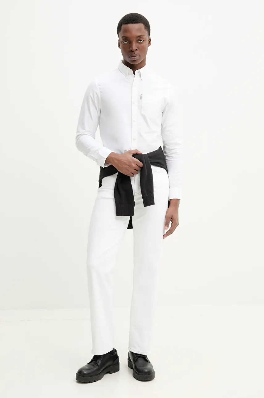 Хлопковая рубашка Superdry мужская цвет белый regular воротник button-down M4010991A-KKJ Хлопковая рубашка Superdry мужская цвет белый regular воротник button-down M4010991A-KKJ