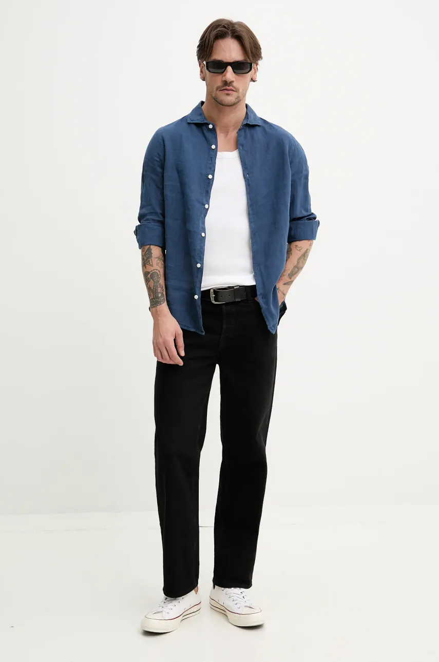 Льняная рубашка Superdry мужская цвет синий regular классический воротник M4010995A-11S Льняная рубашка Superdry мужская цвет синий regular классический воротник M4010995A-11S