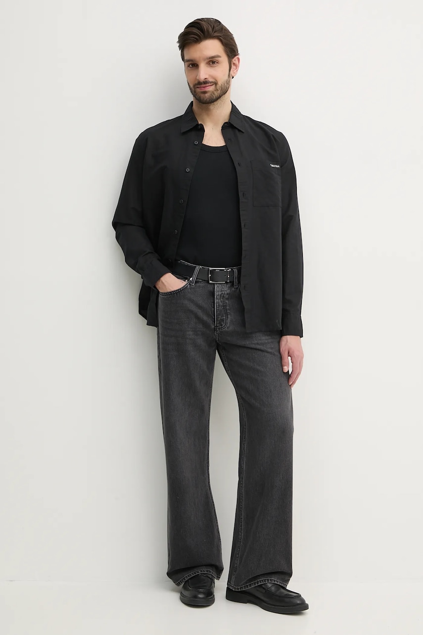 Льняная рубашка Calvin Klein Jeans мужская цвет чёрный regular классический воротник J30J327295 Льняная рубашка Calvin Klein Jeans мужская цвет чёрный regular классический воротник J30J327295