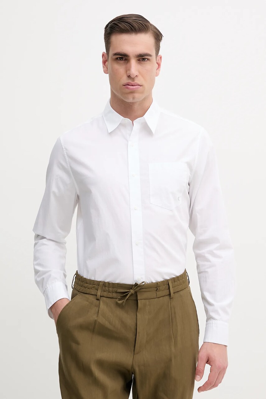 Levně Bavlněná košile Calvin Klein Jeans bílá barva, regular, s klasickým límcem, LV040QM160