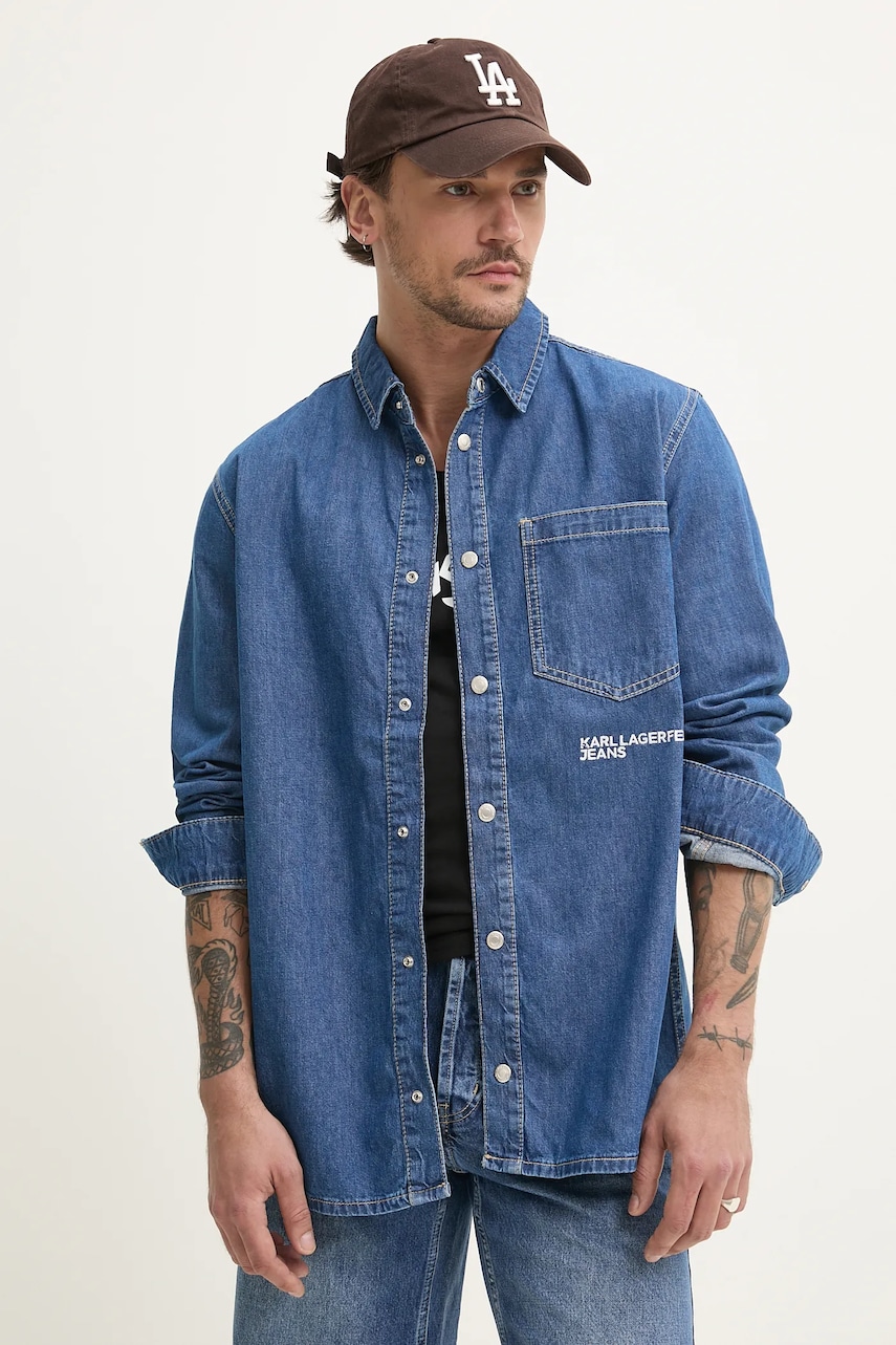Karl Lagerfeld Jeans cămașă jeans bărbați, culoarea albastru marin, cu guler clasic, regular, A2M16022 Karl Lagerfeld Jeans cămașă jeans bărbați, culoarea albastru marin, cu guler clasic, regular, A2M16022