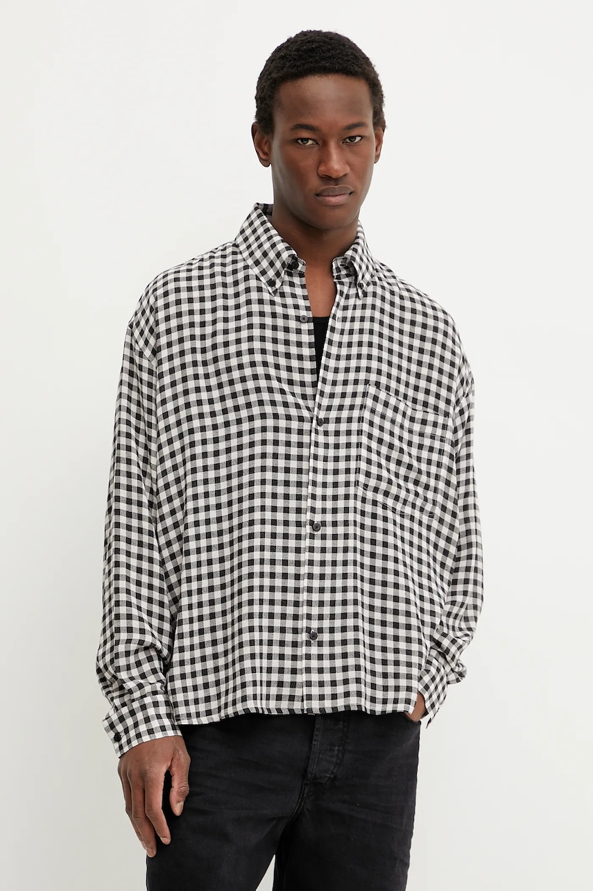 Won Hundred cămașă bărbați, culoarea negru, cu guler button-down, relaxed, 3550-14274 Won Hundred cămașă bărbați, culoarea negru, cu guler button-down, relaxed, 3550-14274