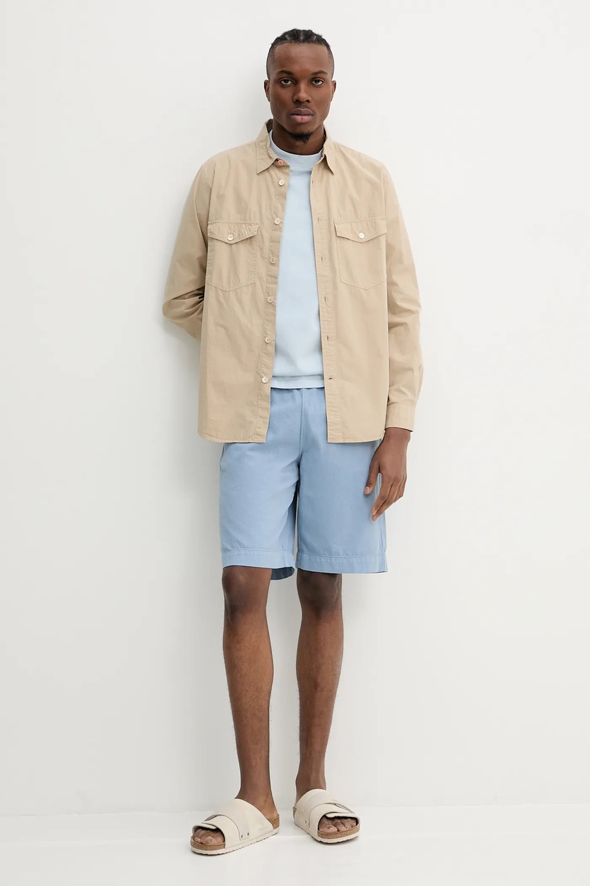 Хлопковая рубашка PS Paul Smith цвет бежевый regular классический воротник M2R.412Z.P21477