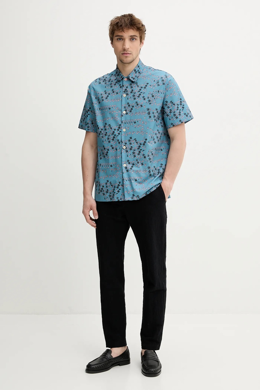 Хлопковая рубашка PS Paul Smith цвет бирюзовый regular M2R.695U.P22315