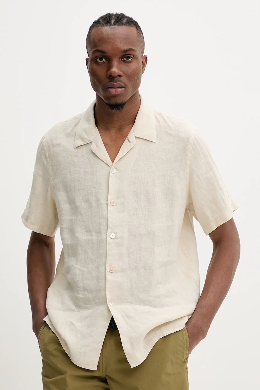 PS Paul Smith cămașă de in bărbați, culoarea bej, relaxed, M2R.695U.P22354 PS Paul Smith cămașă de in bărbați, culoarea bej, relaxed, M2R.695U.P22354