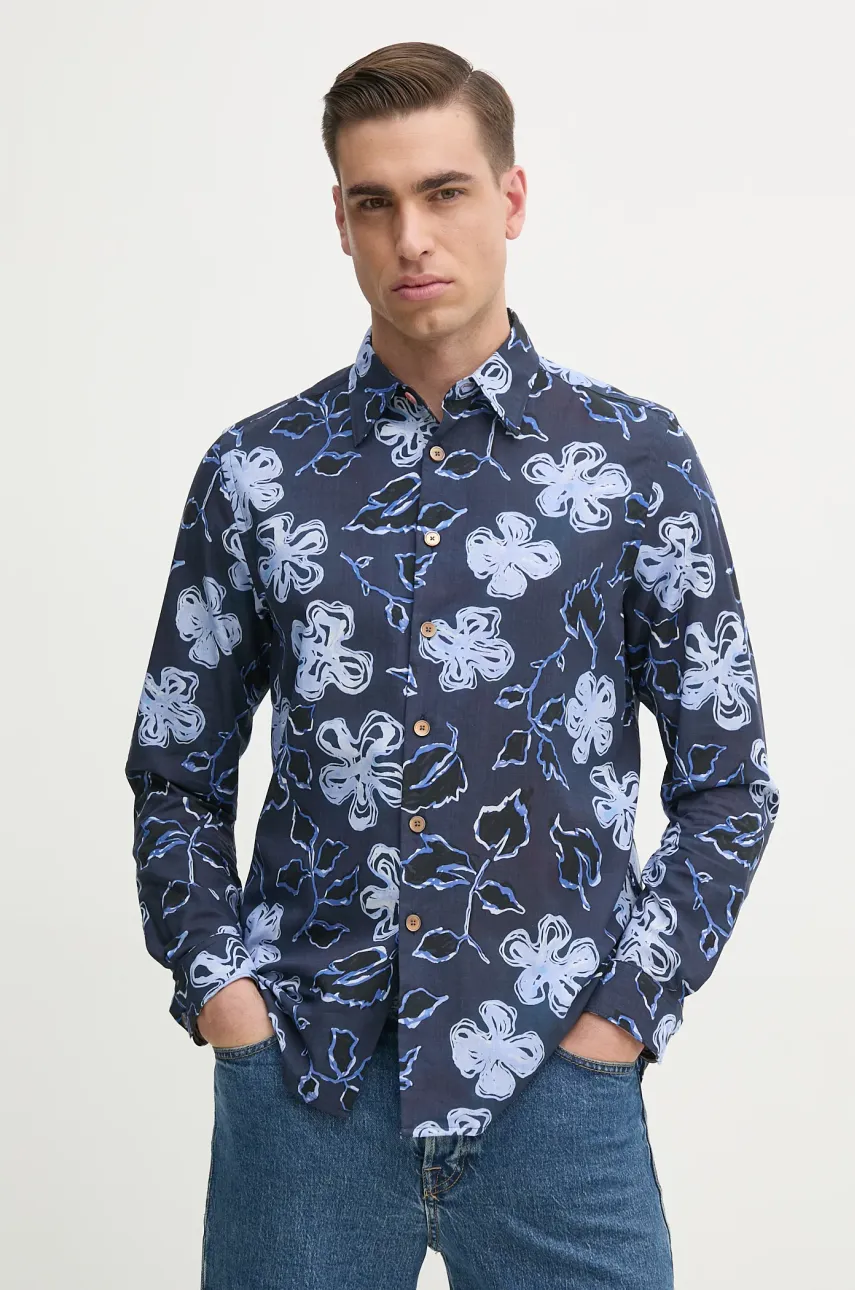 PS Paul Smith cămașă din bumbac bărbați, culoarea albastru marin, cu guler clasic, regular, M2R.765X.P22309