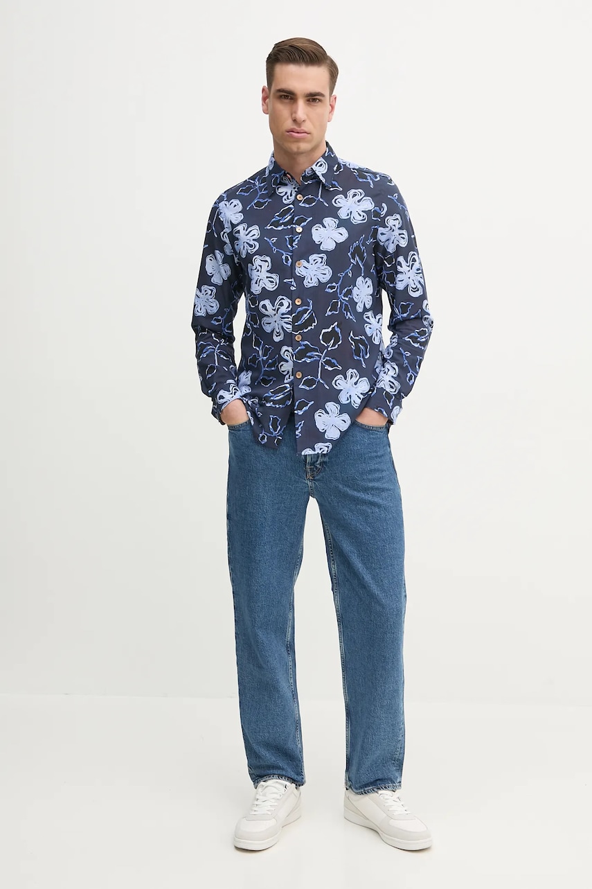 Хлопковая рубашка PS Paul Smith мужская цвет синий regular классический воротник M2R.765X.P22309 Хлопковая рубашка PS Paul Smith мужская цвет синий regular классический воротник M2R.765X.P22309