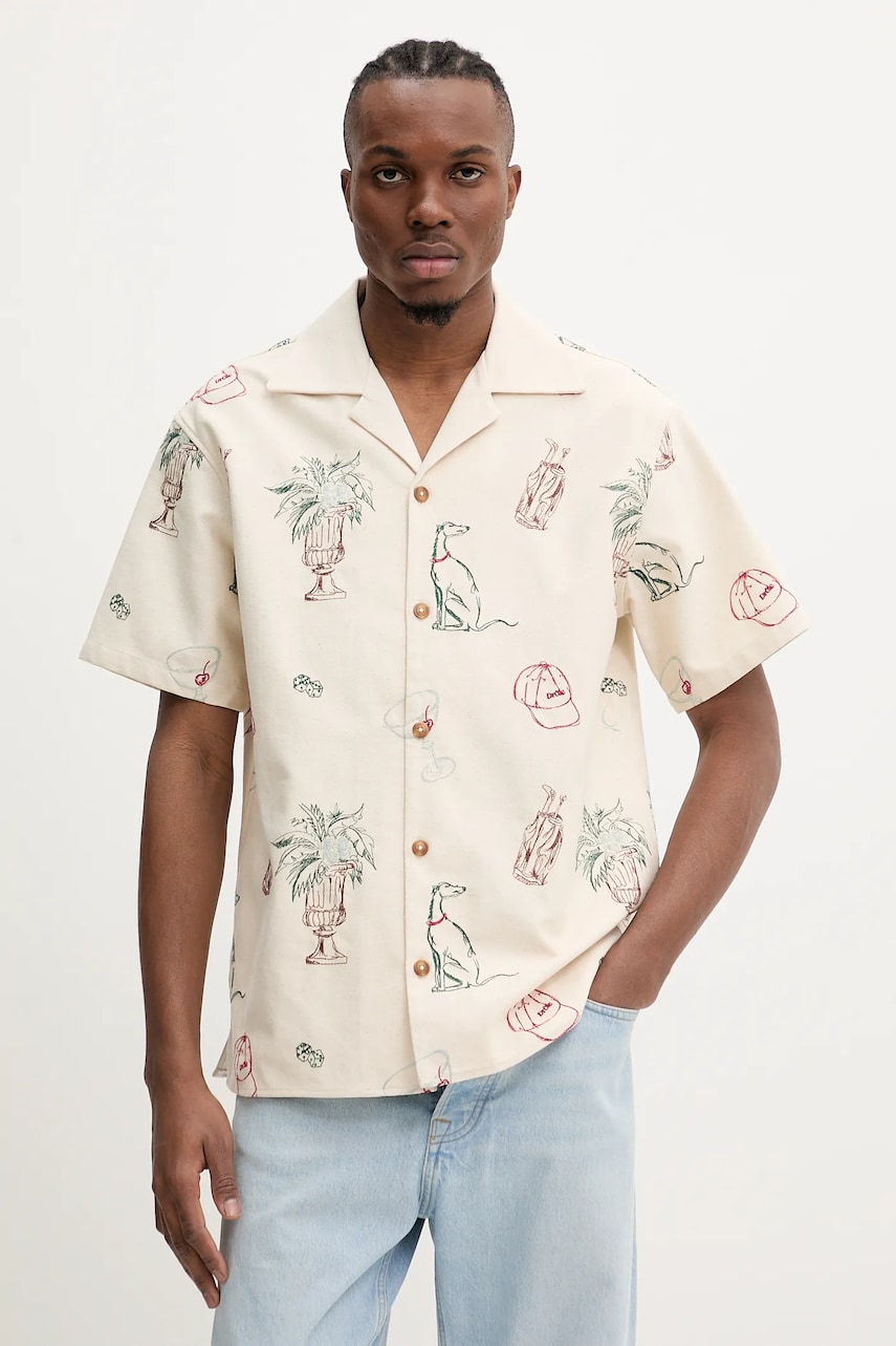 Drôle de Monsieur cămașă din bumbac La Chemise Brodee Country Club barbati, culoarea bej, regular, G-SH214-CO198-EC Drôle de Monsieur cămașă din bumbac La Chemise Brodee Country Club barbati, culoarea bej, regular, G-SH214-CO198-EC