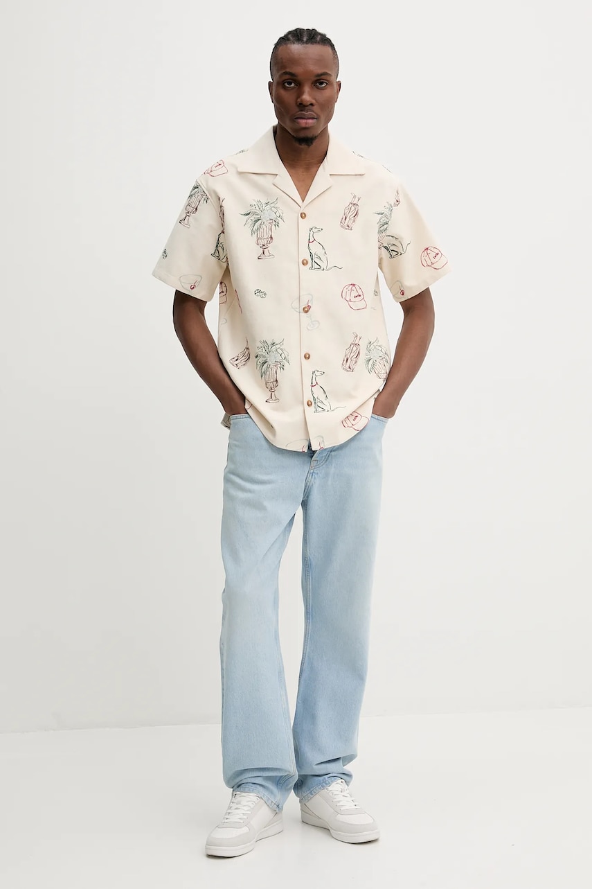 Хлопковая рубашка Drôle de Monsieur La Chemise Brodee Country Club мужская цвет бежевый regular G-SH214-CO198-EC Хлопковая рубашка Drôle de Monsieur La Chemise Brodee Country Club мужская цвет бежевый regular G-SH214-CO198-EC