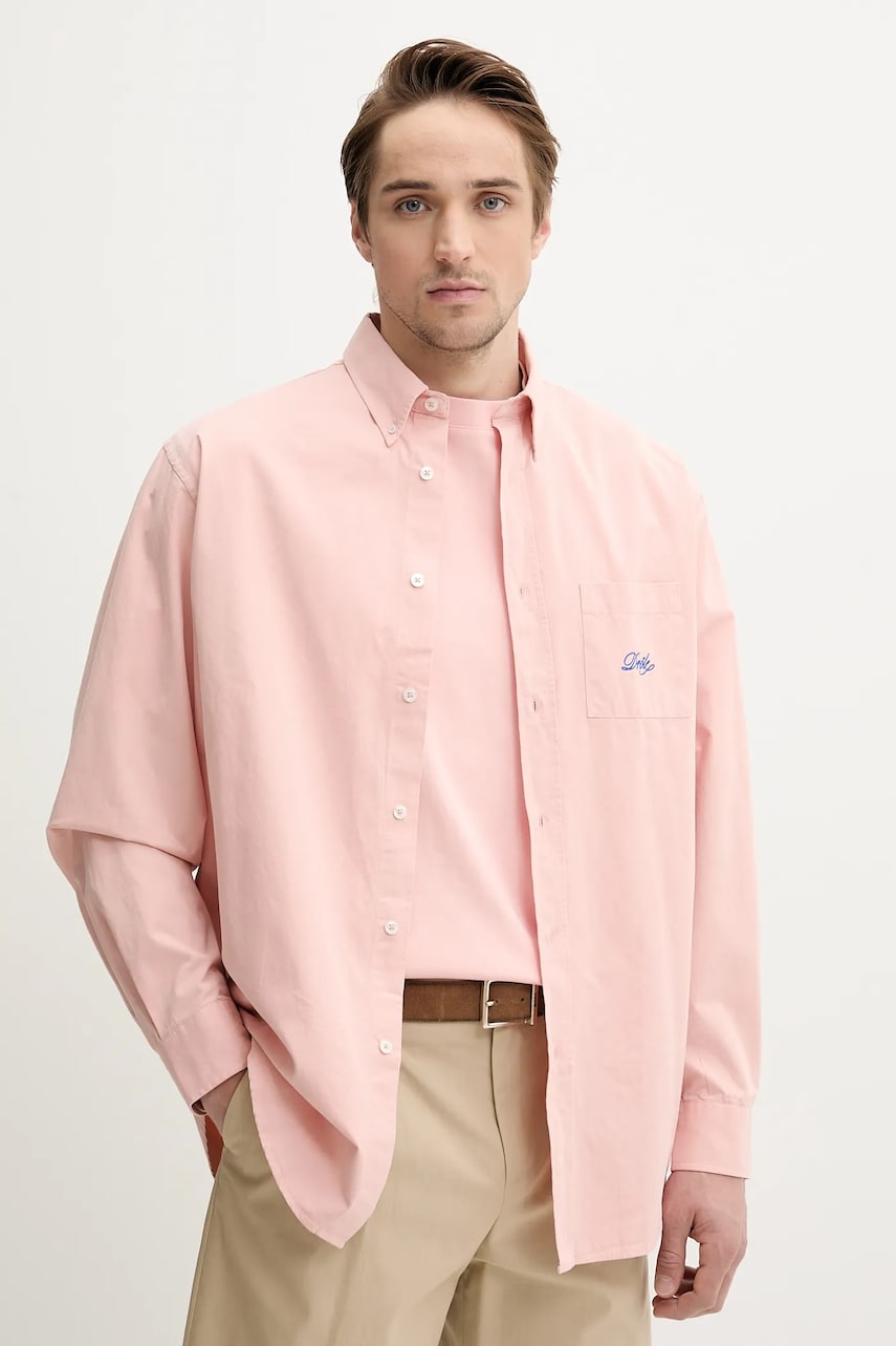 Drôle de Monsieur cămașă din bumbac La Chemise Lavee Drule barbati, culoarea roz, cu guler clasic, relaxed, G-SH195-CO178-LPI Drôle de Monsieur cămașă din bumbac La Chemise Lavee Drule barbati, culoarea roz, cu guler clasic, relaxed, G-SH195-CO178-LPI