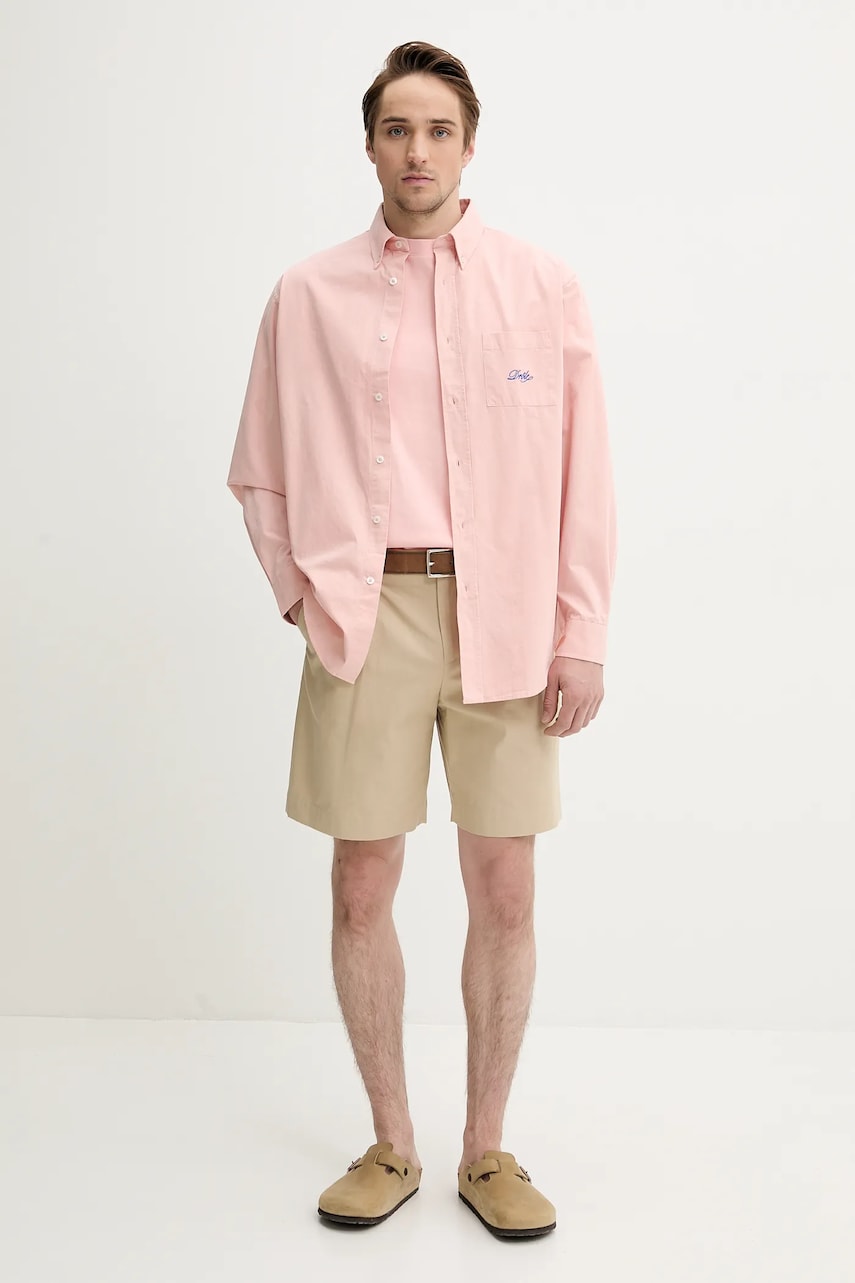 Хлопковая рубашка Drôle de Monsieur La Chemise Lavee Drule мужская цвет розовый relaxed классический воротник G-SH195-CO178-LPI Хлопковая рубашка Drôle de Monsieur La Chemise Lavee Drule мужская цвет розовый relaxed классический воротник G-SH195-CO178-LPI
