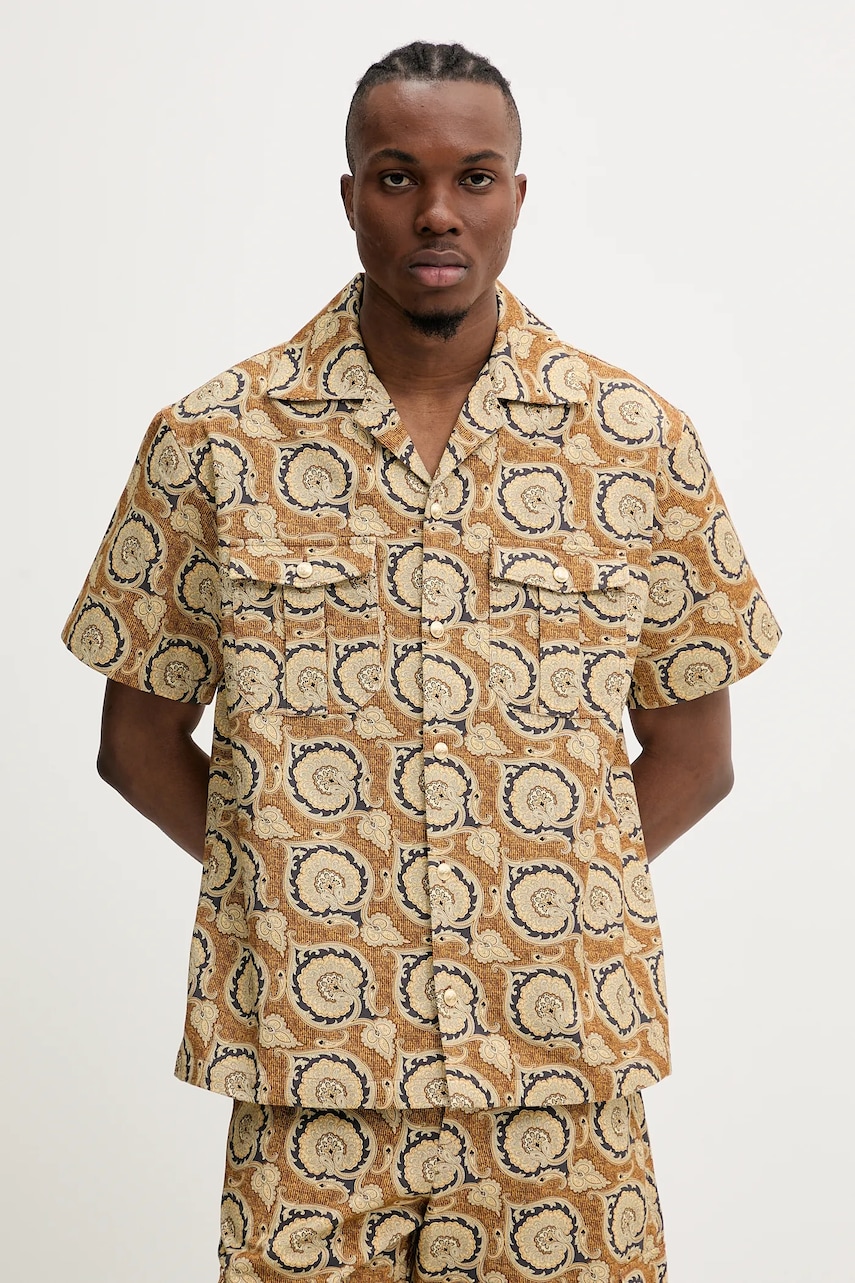 Drôle de Monsieur cămașă din bumbac La Chemise Paisley barbati, culoarea maro, cu guler clasic, relaxed, G-SH203-CO189-MS Drôle de Monsieur cămașă din bumbac La Chemise Paisley barbati, culoarea maro, cu guler clasic, relaxed, G-SH203-CO189-MS