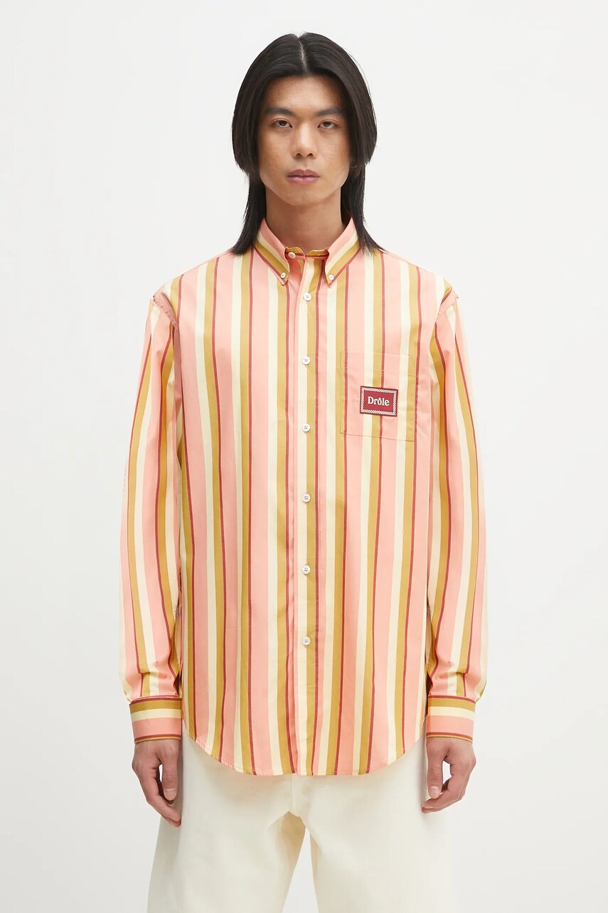 Levně Bavlněná košile Drôle de Monsieur La Chemise Rayee oranžová barva, regular, s límečkem button-down, G-SH208-CO117-CR